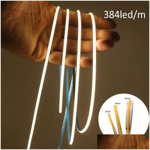 Ledstrips M 5 mm Tra Thin Cob Ledstrips 12V 24V Ra90 High Cri Tape Light Cuttable Flexibel 16.4Ft Super Bright Ip20 voor binnen Drop Otonh