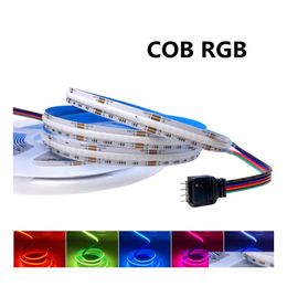 Bandes Led Rgb Cob Bande Lampe 12V 24V 810 840 Leds / M 10Mm Pcb Fob Ruban Flexible Lumière Haute Densité Ra90 Linéaire Dimmable Corde 5M / Rouleau Dhjtb