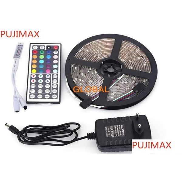 Tiras LED RGB Strip 5050 Impermeable 5M 150LEDS SMD 44Key IR Mini controlador remoto 12V 2A Adaptador de corriente Fita Light para Chr9609513 D Dh8Ol