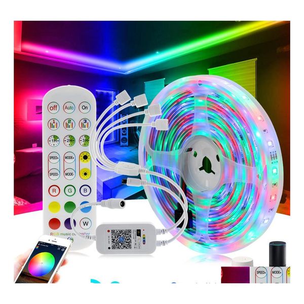 Bandes LED Rgb Strip Light 2835 5050 Ruban néon flexible 5M 10M 15M 20M Contrôleur de musique Wifi modifiable Ajouter Dc12V Adaptateur Plug Dro Dh9I6