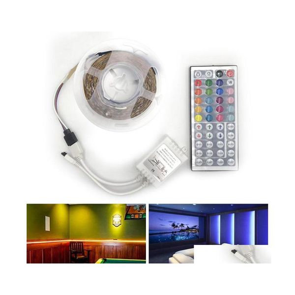 Bandes LED Bande RVB étanche 2835 5M Dc12V Fita Light Neon 12V Bande flexible Ledstrip avec contrôleur et adaptateur Drop Delivery L Dhpli