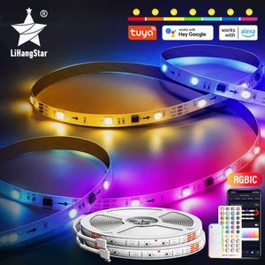 LED -strips RGBIC LED -strip compatibel met Alexa Google Home Color Changing Led Light Music Sync Tuya WiFi voor slaapkamer plafond speelkamer P230315