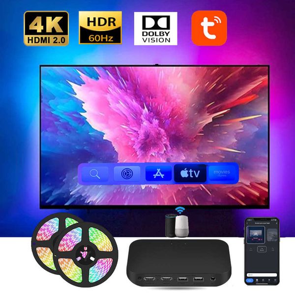 Bandes LED Smart Ambient TV Rétroéclairage LED pour 4K HDMI 2.0 Device Sync Box Kit de bandes lumineuses LED Wifi Alexa Voice Google Assistant Control P230315