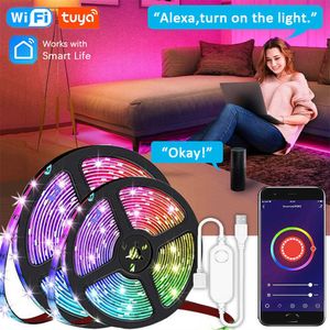 Tiras LED Tuya WiFi Tira de luz LED Vida inteligente Luz flexible USB RGB5050 Pantalla de escritorio TV Retroiluminación Cinta de diodo Soporte Alexa Google Home P230315