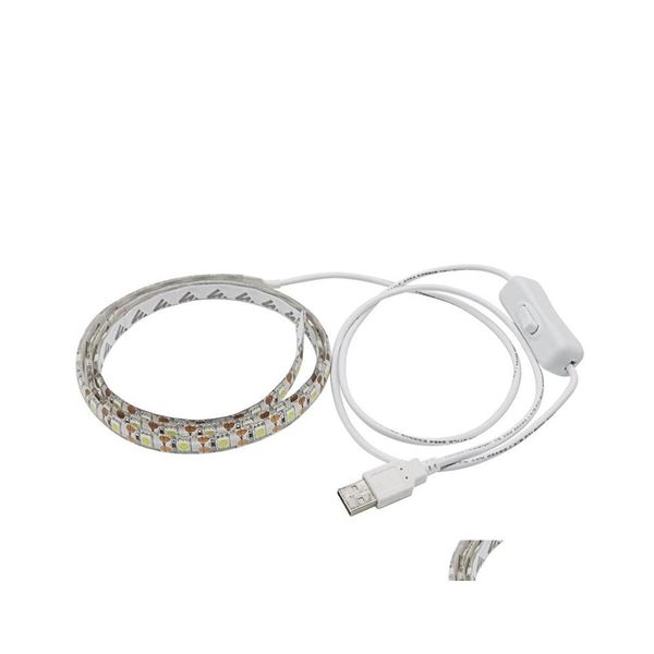 Ampoules Led Usb 5V, bande 5050, éclairage de fond Tv, 60 diodes/M, blanc chaud/avec interrupteur, livraison directe, lumières de vacances Dhb43