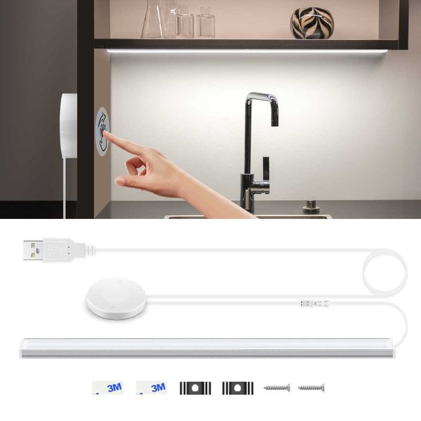 Tiras LED USB Penetrable Madera LED Tira 5V Gabinete Luz Mano Barrido Movimiento Sensor táctil Regulable Aluminio Noche LED Barra de luz para cocina P230315