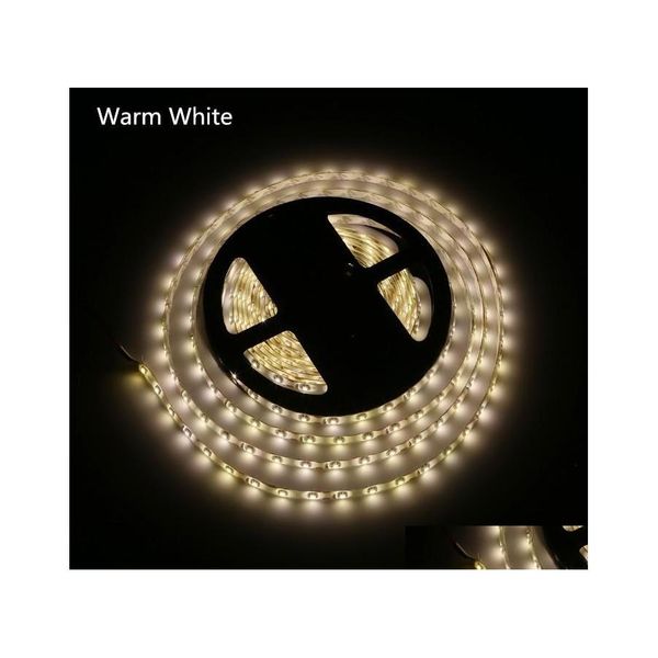 Bandes LED Ruban de lumière de bande blanche chaude 3528 Smd 5M Connecteur flexible étanche 60Led / M 2A Alimentation de scène Fête de Noël Hom Dh4SF