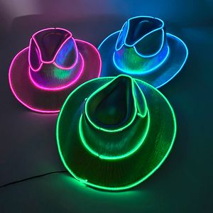LED SwordsGuns Glowing Cowboy Cap Neon Decoración Suministros Moda para exteriores Cowgirl Hat Party Light Up In The Dark 230804