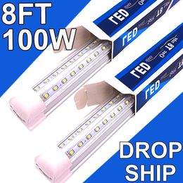 LED T8 geïntegreerd armatuur 8FT 100W koppelbare LED-winkellamp, LED-plafondlamp en onderkastverlichting, voor koeler, garage, magazijnen, doorzichtige afdekking 25-pack usastock