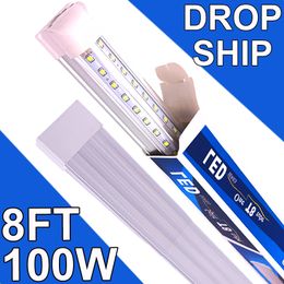 Lámpara LED T8 integrada, 8 pies, 100 W, conectable, luz LED para tienda, luz de techo LED y luz debajo del gabinete, para refrigerador, garaje, almacén, cubierta transparente, paquete de 25 usastock