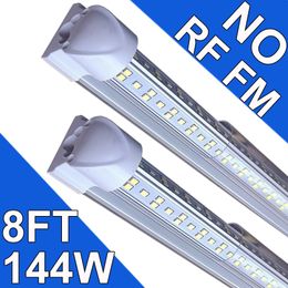 Lámpara LED T8 integrada NO-RF RM 8FT 144W Luz LED conectable para tienda, luz de techo LED y luz debajo del gabinete, refrigerador, fábrica, almacén, cubierta transparente, paquete de 25 usastock