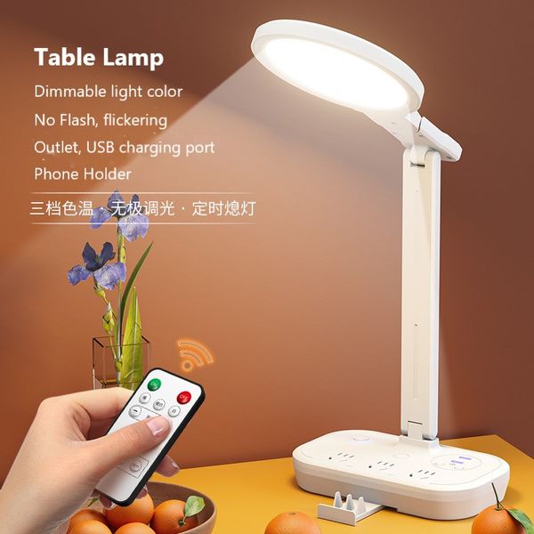 Lampe à table à LED, 3 CCT Lumière de lecture dimmable avec prise pour le salon de la chambre à coucher Stury