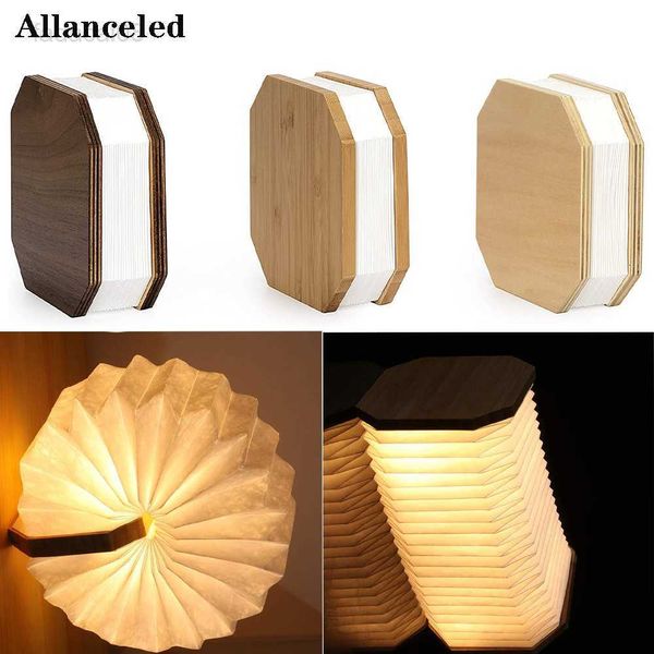 Lampe de table LED pliante accordéon nuit 3 couleurs USB Charge livre en bois lumière cadeau d'anniversaire pour enfants lumières Decora éclairage HKD230704