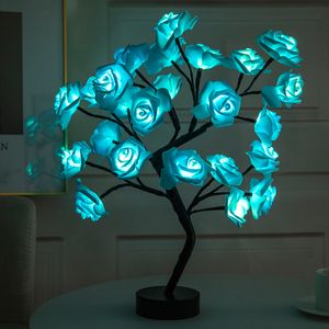 LED lampe de Table Rose fleur arbre USB veilleuses cadeau de noël pour chambre d'enfants Rose éclairage décoration de la maison