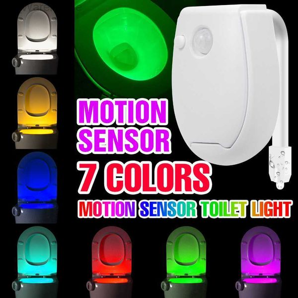 Lámpara de baño LED PIR Sensor de movimiento Luz Noche RGB Lámpara de neón para baño para baño WC Bolsa de inodoro Flight 7 Colores Luces LED HKD230812