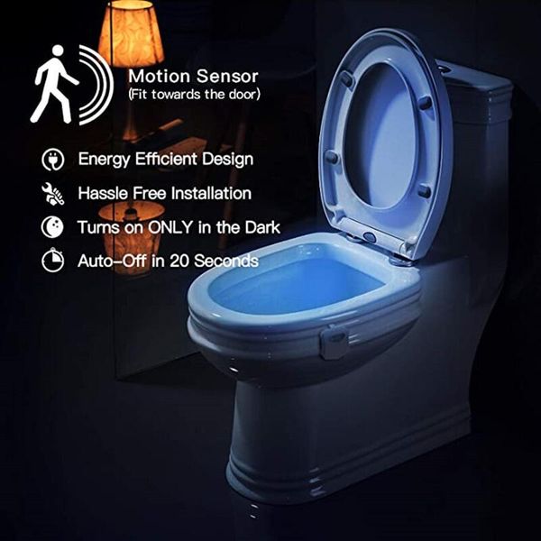 LED lumière de toilette PIR capteur de mouvement veilleuse 8 couleurs rétro-éclairage WC cuvette siège salle de bain veilleuse pour enfants