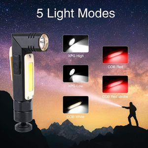 Torches LED Lampe de poche rechargeable magnétique COB Lampe frontale multifonctionnelle super lumineuse 5 modes de fonctionnement avec lumière latérale Chargement USB Camping étanche