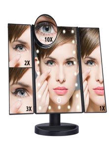 LED Touch Sn 22 Table de miroir de maquillage léger Maquillage de bureau 1x / 2x / 3x / 10x Miroirs de grossissement Vanité 3 Mirror réglable pliant7245113