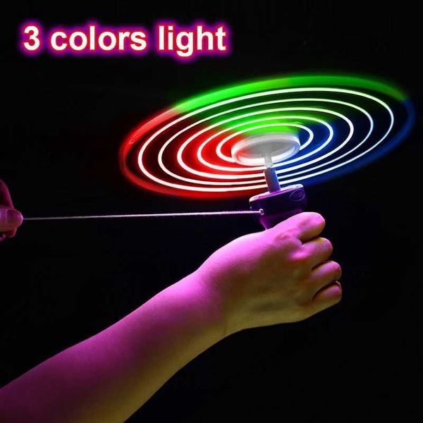 Toys LED 1 morceau de glucidin de câble Glow Ufo Flyer rotatif avec poignée de lumière LED pour les enfants sportifs extérieurs pour enfants et les jouets classiques pour enfants S2452011