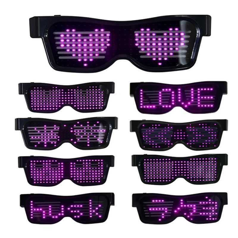 LED Toys Bluetooth Programmerbar LED -text USB -laddningsskärm Glasögon Specifika nattklubb DJ Holiday Party Luminous Toy Gift S2452099