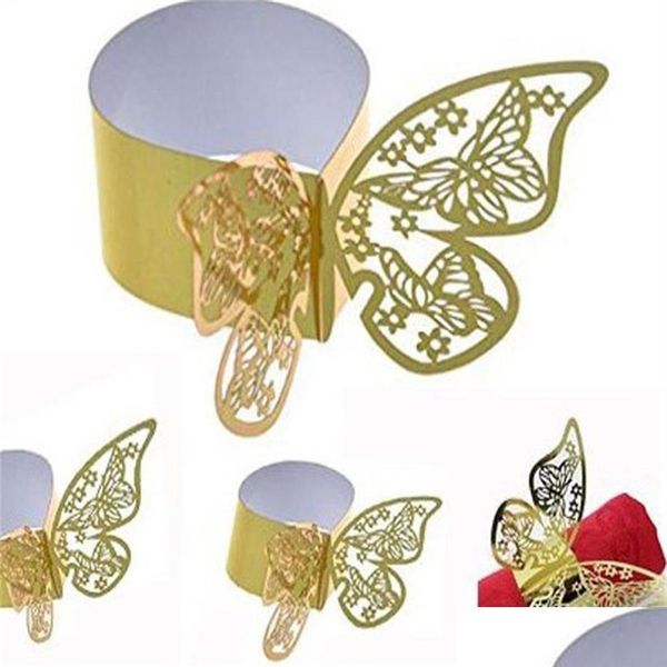 LED Jouets Papillon Creux Serviette Anneaux 3D Papier Boucle Pour Mariage Baby Shower Party Restaurant Table Decor273T Drop Livraison Cadeaux L Dh9Df