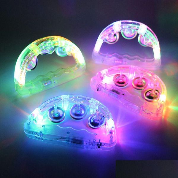 Juguetes LED Mini pandereta para niños y Adts Light Up Panderetas Instrumentos musicales Juguete de mano Flashing Glow Game Cumpleaños Christm Dhksk