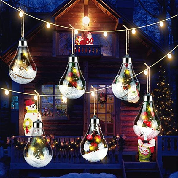 LED Transparente Adorno de Navidad Árbol Colgante Plástico Gran Bombilla Bola Decoración para el hogar Regalo de cumpleaños Año Nuevo Decoración colgante para fiesta de Navidad Luces interiores al aire libre