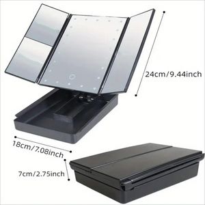 LED Tri -Fold Makeup Mirror met lichten - Portable Desktop Organizer voor schoonheidstools - 2x3x vergrootspiegel voor perfecte make -uptoepassing