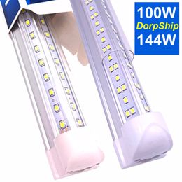 Tube LED 8FT Shop Luminaire 144W Refroidisseur Porte Congélateur Ampoules 2ft 4ft 5ft 6ft Lampes intégrées en forme de V Blanc doux 6500K Éclairage de barre haute baie