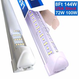 Tubo LED de 8 pies en forma de V 4 pies 8 pies T8 Puerta de refrigerador de tubo integrado Lados dobles 4 filas Luz fluorescente de 144 W Montaje lateral Ultra brillante Luces de tienda blancas frías oemled