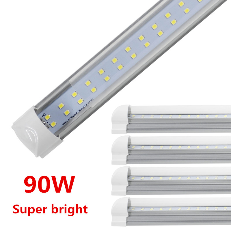 LED Tube Light, 8FT 90W, Double Side Integrated Bulb Lamp, Works without T8 Ballast, Plug and Play, 5000k 6000K Clear/ Milky Cover -25pcs