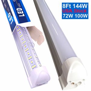 Luces de tubo LED 144W 8Ft 4Ft 72W Integrado T8 SMD2835 Cubierta transparente de alto brillo AC 85-265V Luces montadas en techo de pared de tienda de bahía baja enlazable USASTAR