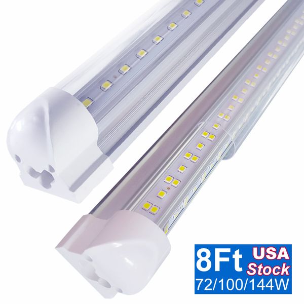 Led Tube Lights 144W 8Ft 4Ft 72W Intégré T8 SMD2835 110lm / W Couverture transparente haute luminosité AC 110V Linkable Low Bay Shop Wall Plafonniers OEMLED