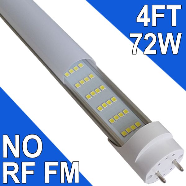 Luces de tubo LED de 4 pies, bombillas LED T8 con derivación de balasto de 4 pies, tubo de luz tipo B de luz diurna de 72 W, 7200 lúmenes, 6500 K, reemplazos de fluorescentes T8, doble extremo, base G13 de 2 pines