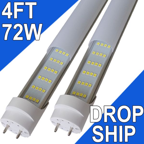 Luces de tubo LED de 4 pies, bombillas LED T8 con derivación de balasto de 4 pies, tubo de luz tipo B de luz diurna de 72 W, 7200 lúmenes, 6500 K, reemplazo fluorescente T8, doble extremo, base G13 de 2 pines