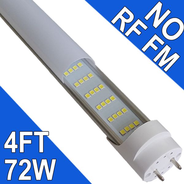 Luces de tubo LED de 4 pies, bombillas LED T8 de derivación de balasto de 4 pies, tubo de luz tipo B de luz diurna de 72 W, 7200 lúmenes, 6500 K, reemplazo de fluorescentes T8, doble extremo, base G13 de 2 pines