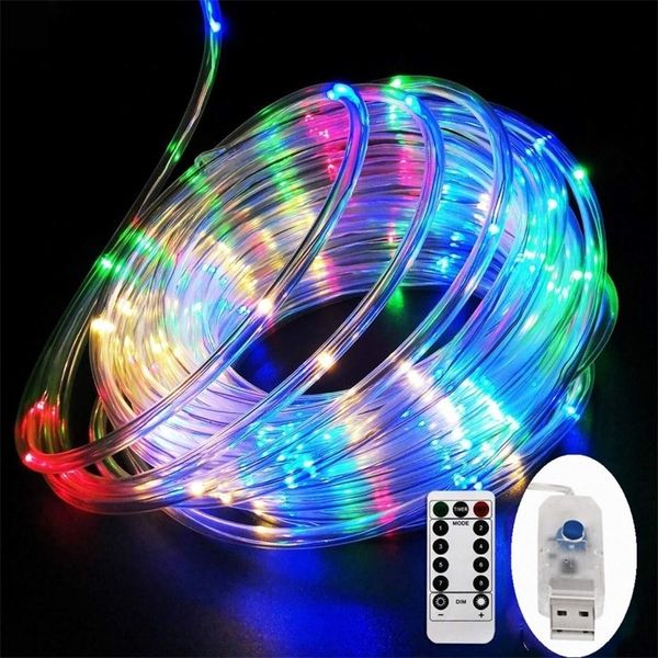 Luces de tira de tubo LED 8 Modos de juego Control remoto USB Guirnalda al aire libre interior Decoración de bricolaje Decoración de Navidad Boda de jardín Luces de árbol Y201020