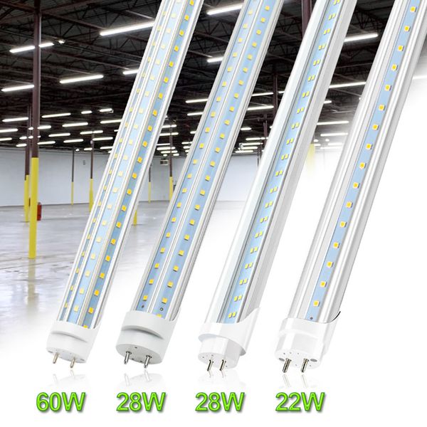 Tubo LED en forma de V T8 Light 4ft 60W 28W 22W SMD2835 G13 AC 85-265V Cubierta transparente Cubierta lechosa Blanco frío CE UL Reemplazo fluorescente de cable directo de doble extremo para garaje de tienda