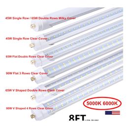 LED -buizen 90W 4 rijen 65W Dubbele rij T8 8ft Single Pin FA8 45W TUBE LICHT 8 FT 8 FEET FLUORESCENT BB DRAP DRAP VERVERKINGEN Verlichting BBS DHPU's