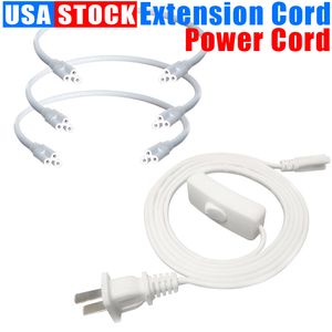 LED -buizen Ac voedingskabel US Extension Cord Adapter aan / uit schakelaarplug voor gloeilampbuis 1ft 2ft 3,3ft 4ft 5ft 6Feet 6,6 ft 100 pack oemled