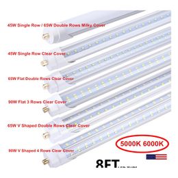 LED -buizen Tube Lights 8ft 6500K 45W Single Pin FA8 T8 8 Ft Fecture Feeet Fluorescent Lamp AC85265V Drop levering verlichting BBS DH2HI