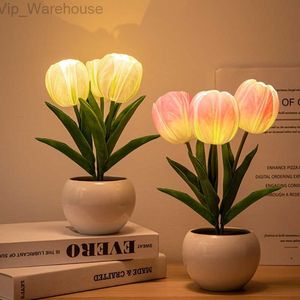 LED Tulip Flower Lampe atmosphère Tulip Night Light Lampe Night Simulation Pot Night Lights Tulips Table Lampe décor HKD230812