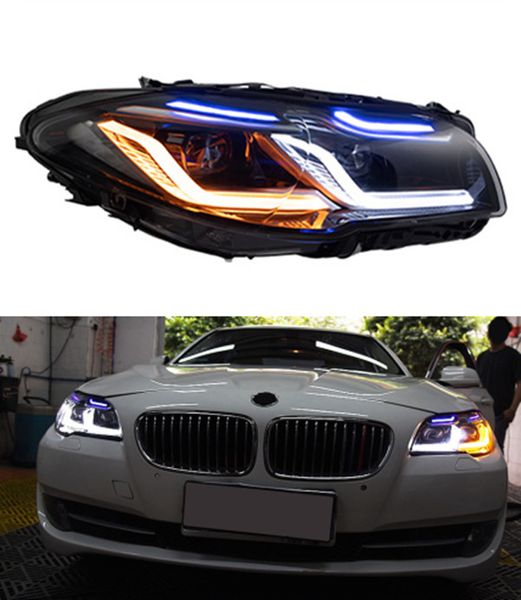 Conjunto de la señal de giro de LED para BMW F10 F18 Daytimr Running Head Light 2010-2016 Lente de proyector de doble vigas