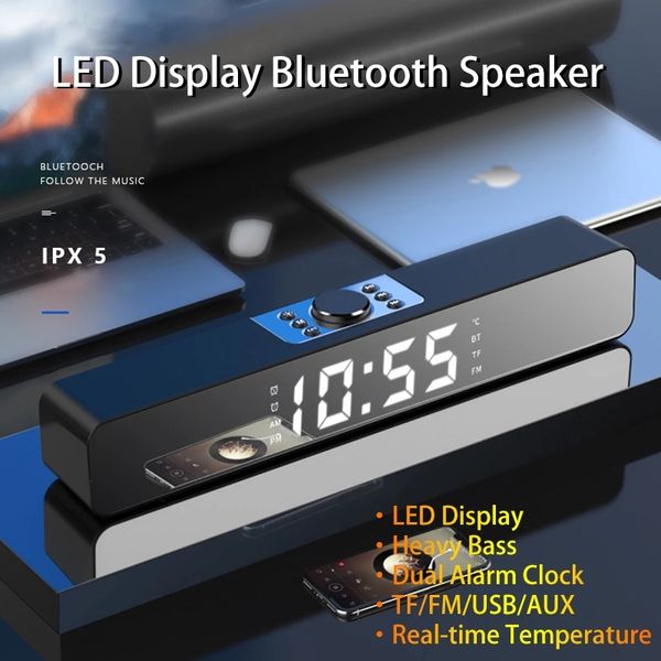 LED TV Sound Bar Réveil Filaire Sans Fil Bluetooth Haut-Parleur Home Cinéma Surround Subwoofer AUX USB pour PC TV Ordinateur Haut-Parleur Q19
