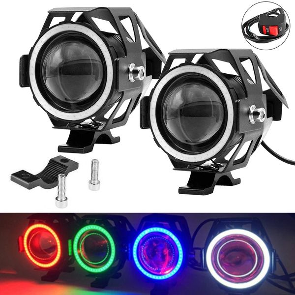 LED U7 Faro de motocicleta DRL con Angel Eyes Anillo de iluminación Conducción Luces de circulación Foco delantero Hi/Lo Estroboscópico Intermitente Luz blanca e interruptor