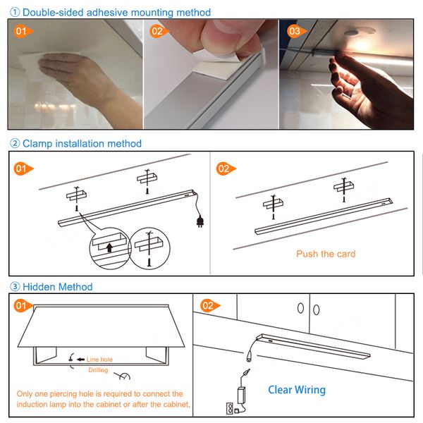 LED debajo del gabinete de la cocina Lámpara de dormitorio Lámpara de sensor inteligente Lámpara de noche DC 12V 30/40/50 CM Lámpara de interruptor de barrido manual Eu enchufe