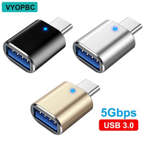 Adaptador LED USB 3,0 a tipo C OTG a USB C USB-A a conector hembra Micro USB tipo C para adaptadores Samsung Xiaomi POCO