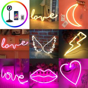 LED USB Rainbow Sunset Red Neon Sign Light Wall Word Poster Fondo Habitación Tienda Boda Navidad Decoración Pografía Prop D30 H092275u