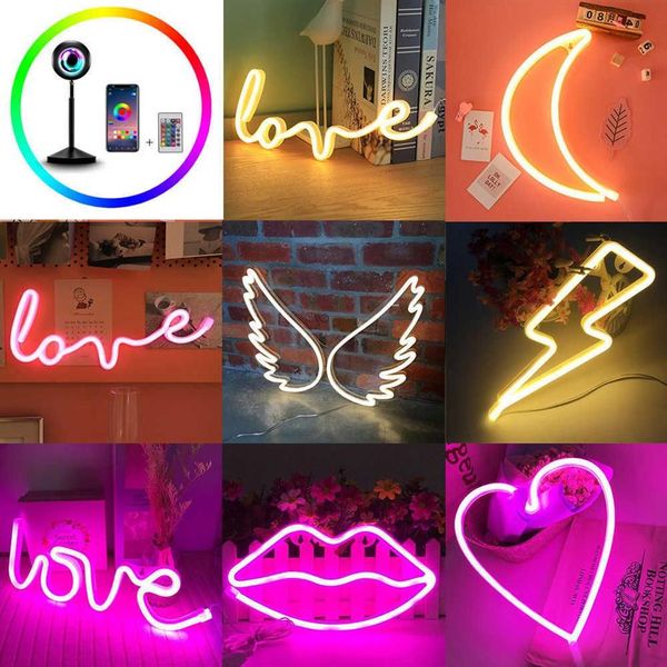 LED USB Rainbow Sunset Red Neon Sign Light Wall Word Poster Fondo Habitación Tienda Boda Navidad Decoración Pografía Prop D30 H092274o