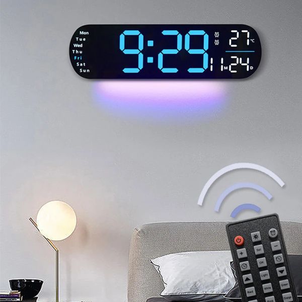 Reloj de pared LED con atmósfera Ligera de color Color de color Fecha Semana de alarma electrónica Control remoto Control remoto